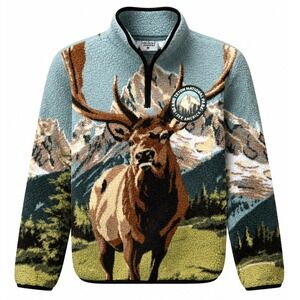 Creative Action Network Fleece Kids 10/12 Grand Teton Elk Blue Landscape Modern